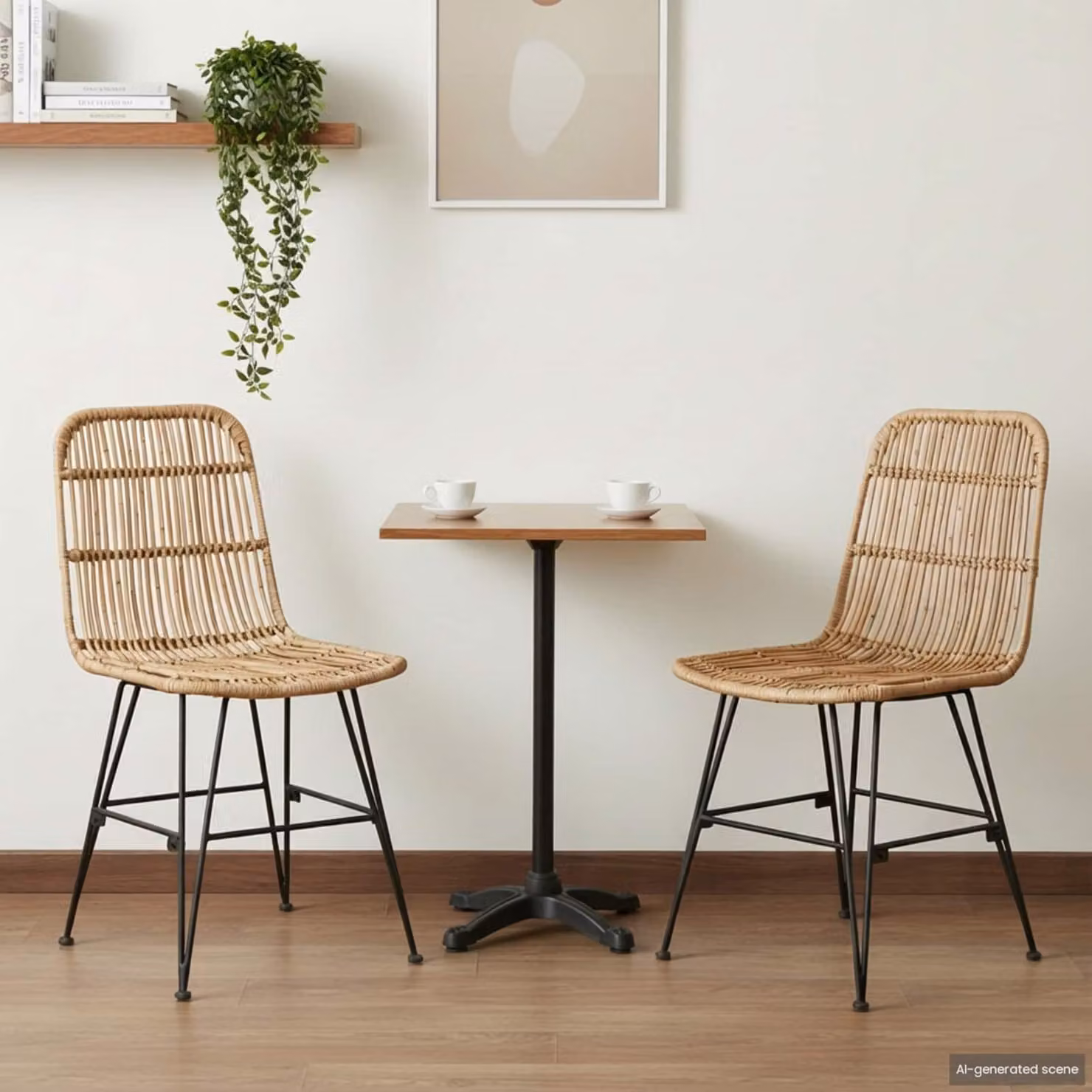 Set di 2 sedie da pranzo vidaXL in rattan e metallo, colore beige/marrone, L 41 x P 55 x H 85 cm