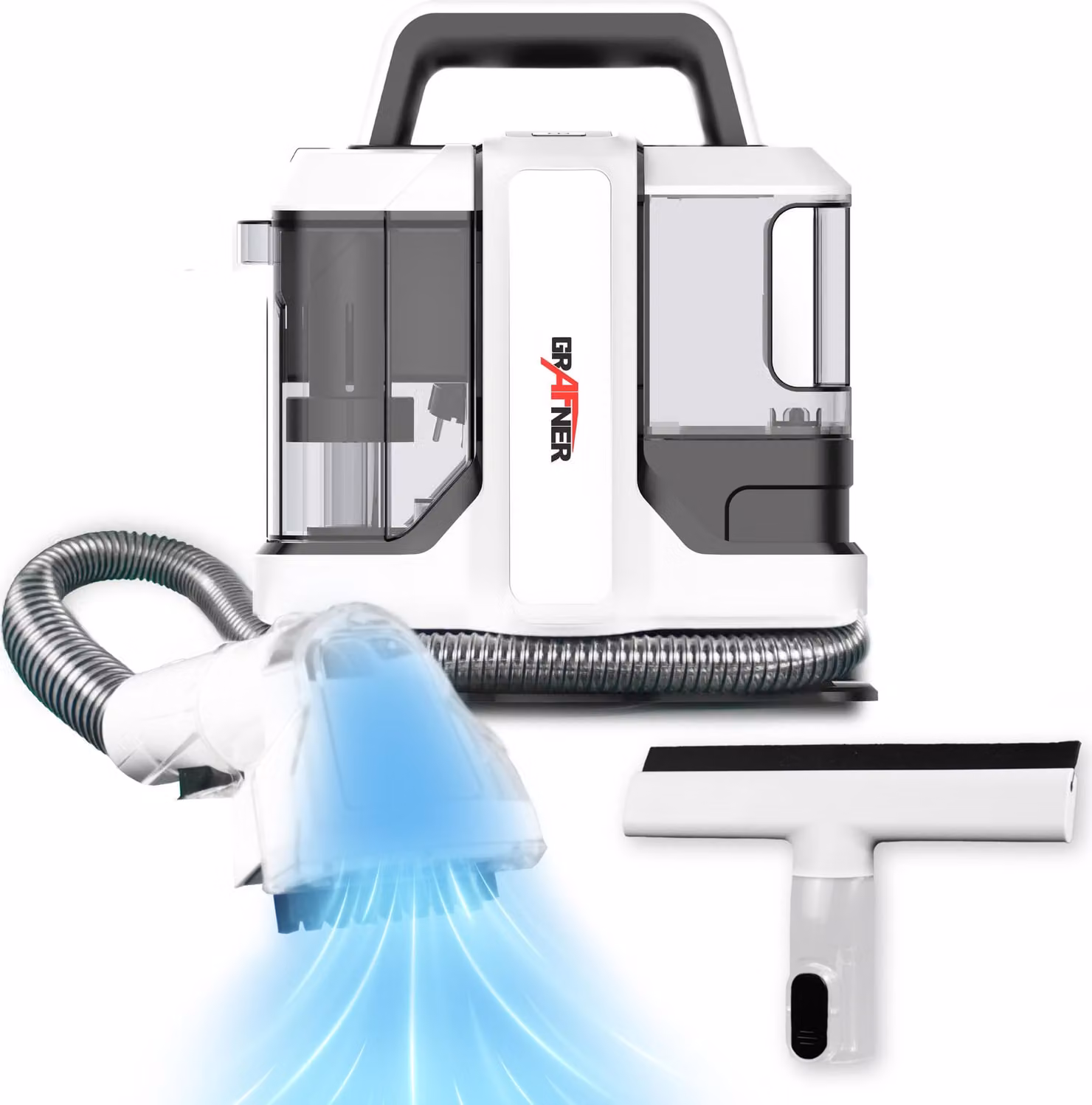 Aspirapolvere e lavavetri mobile Grafner 450 watt con 2 spazzole, lancia e tergicristallo per pulire i vetri e la tappezzeria