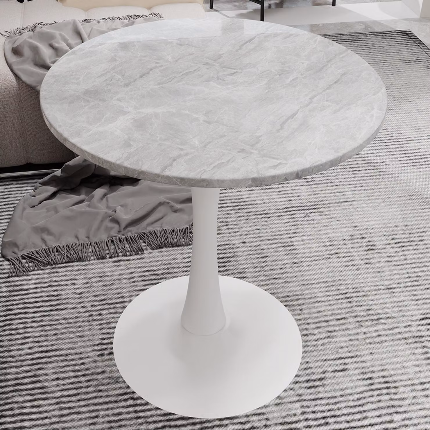 Tavolino STILVORA da 27,6 pollici con piano rotondo in marmo con venature grigio chiaro Tavolino da caffè adatto per 2-4 persone, tavolo da pranzo con venature, perfetto per diversi stili di arredamento