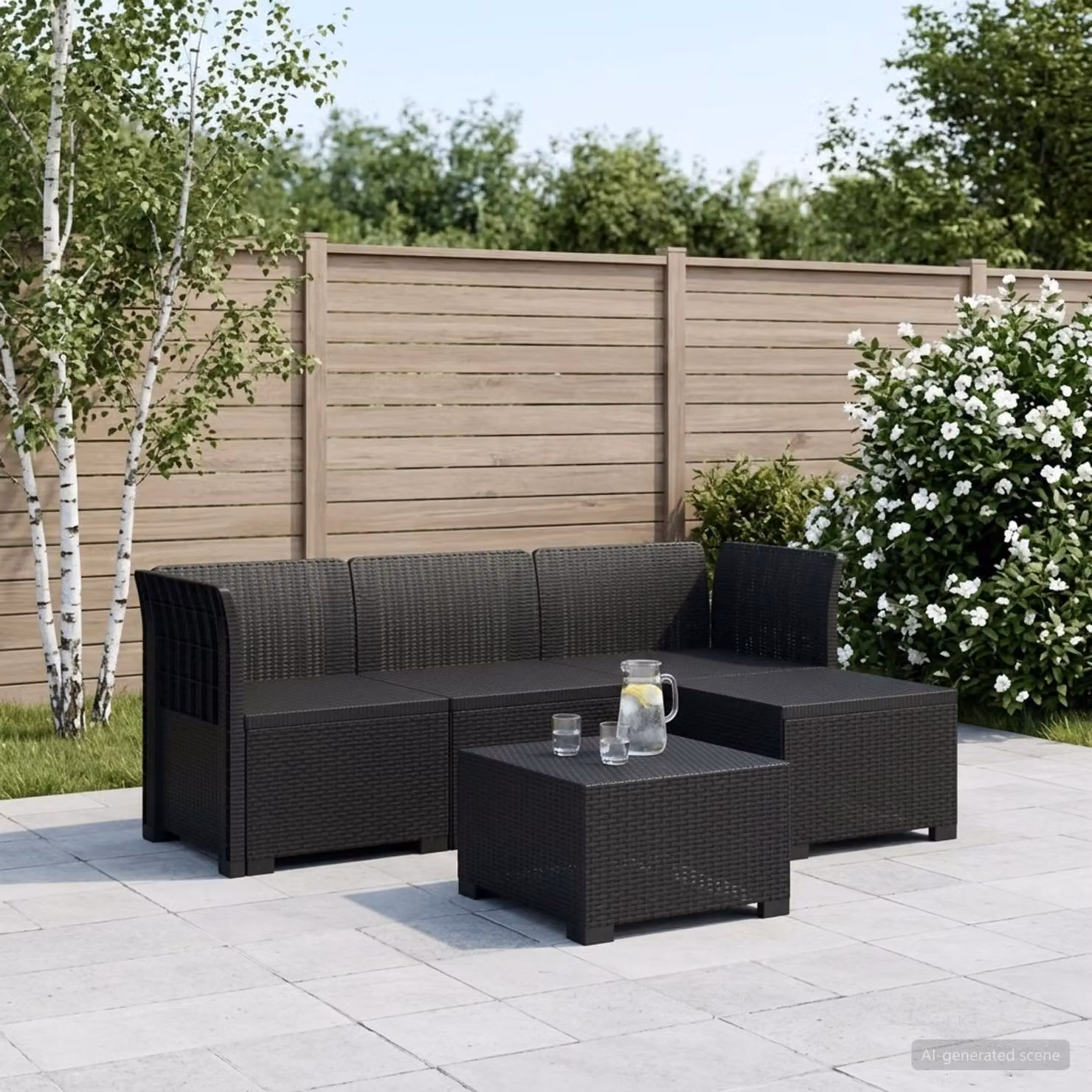 vidaXL Divano da giardino angolare a L con cuscini in aspetto rattan, colore antracite