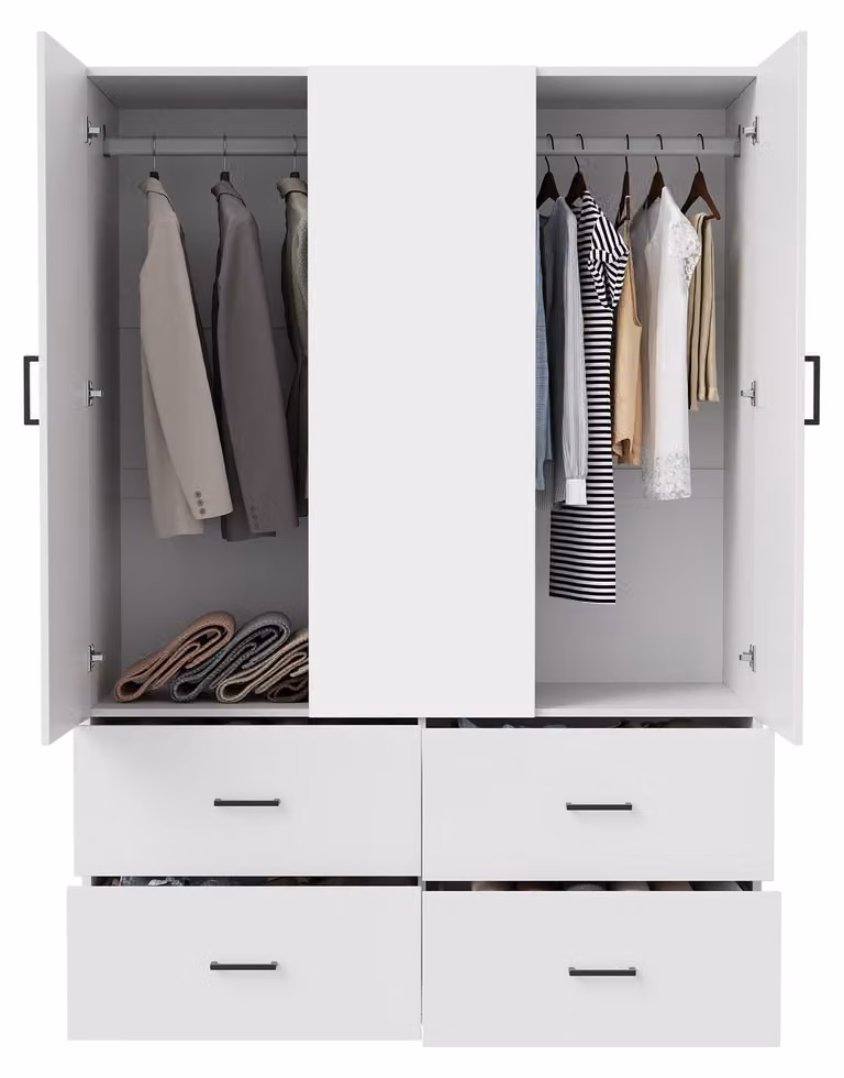 Armadio ProximaX 130x51,8x181,5 cm bianco, ante e 4 cassetti, ampio armadio contenitore per camera da letto, robusto