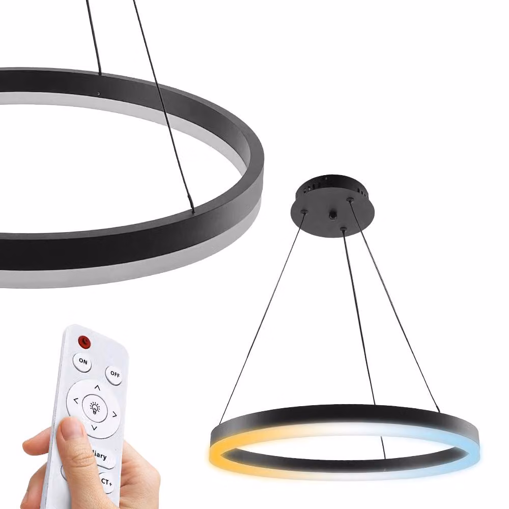 Lampada a sospensione a LED 35 W, 3CCT, 2450 lm, rotonda, nera, dimmerabile con telecomando HARVEY HOROZ