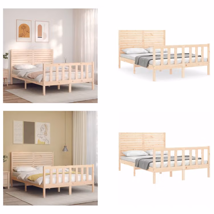 vidaXL Letto in legno massiccio con testiera 140x200 cm - struttura letto - letto - letto matrimoniale