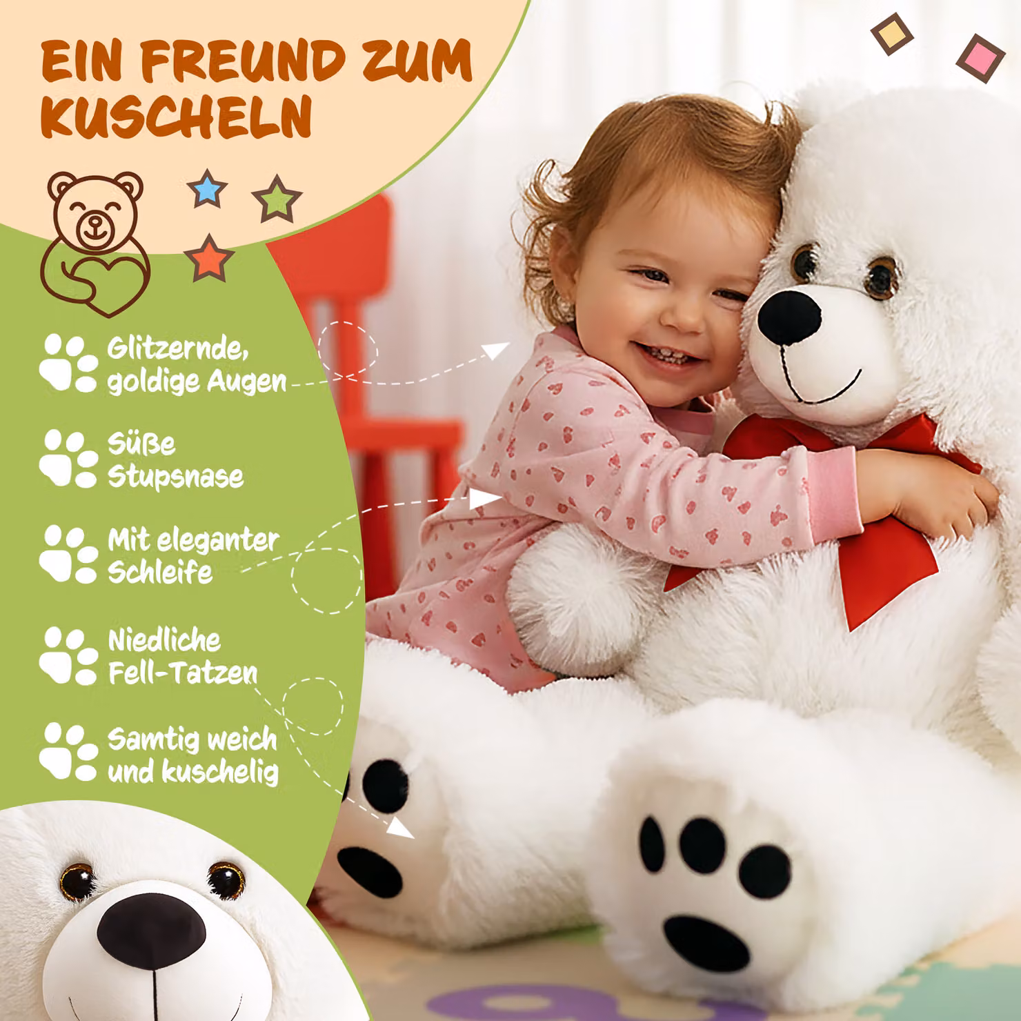 Peluche Orsacchiotto DEUBA bianco, Altezza: 50 cm – 2