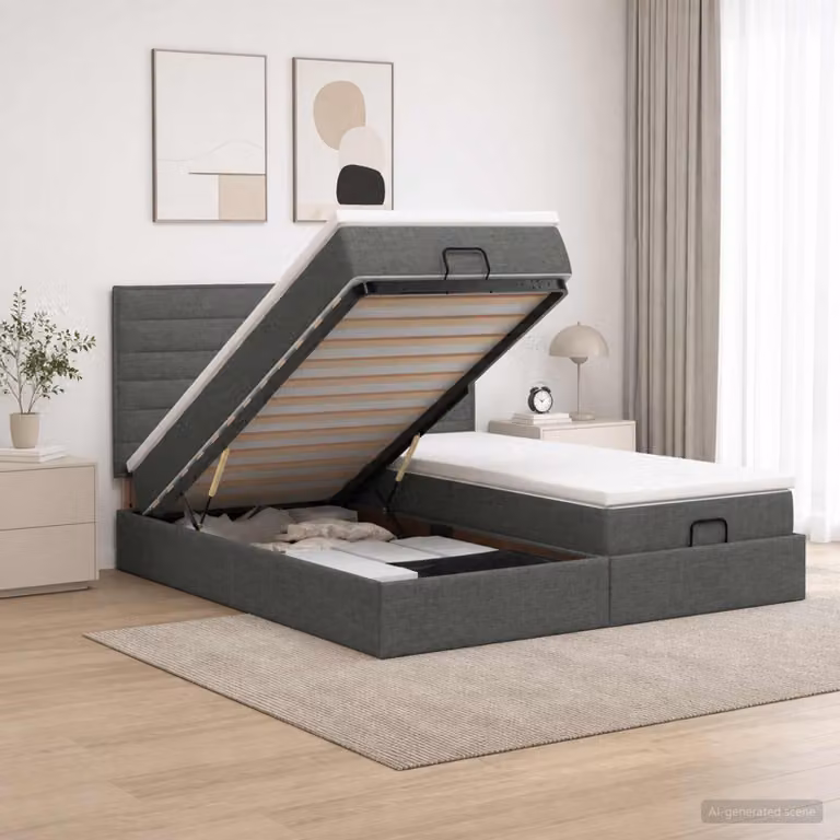 Letto ottomano con materasso 2 pz vidaXL in tessuto Grigio e Bianco L/P/H: 160 x 200 x 88 cm
