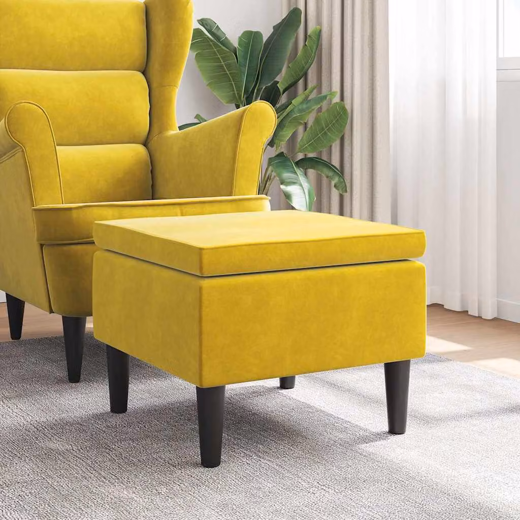 Poggiapiedi vidaXL in Velluto Giallo con Gambe in Legno L: 52 cm, P: 42 cm, H: 42 cm