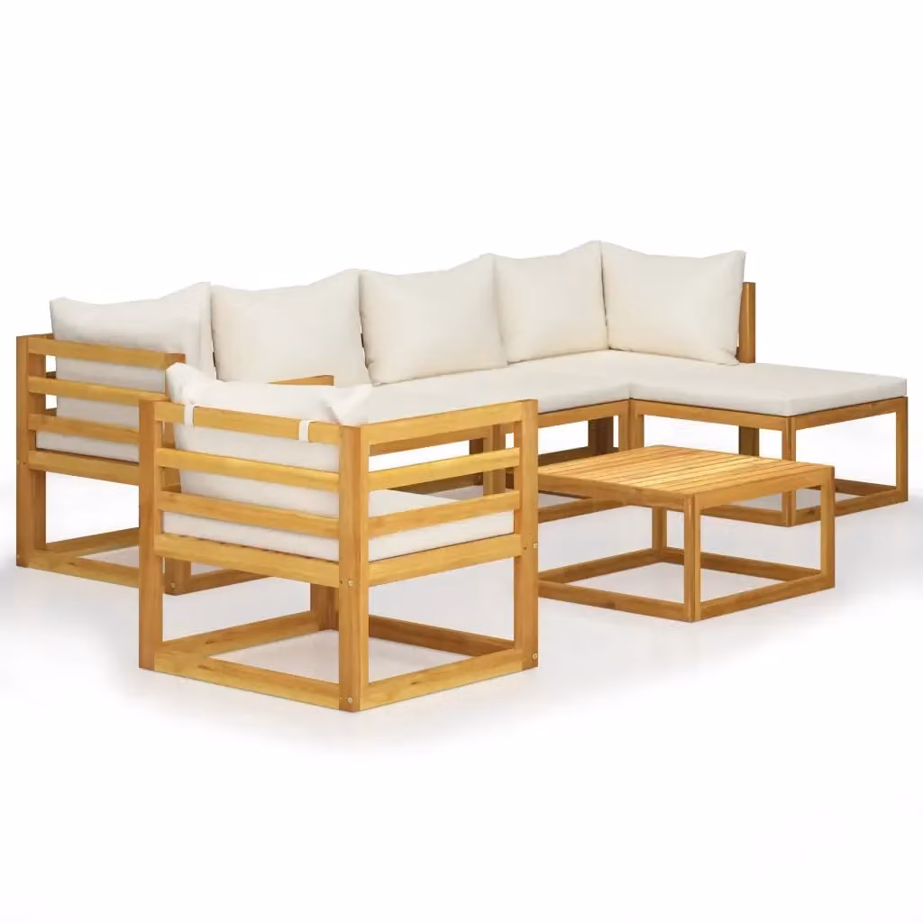 vidaXL Set Divani da Giardino 7 pz a L in Legno di Acacia con Cuscini Beige – 2