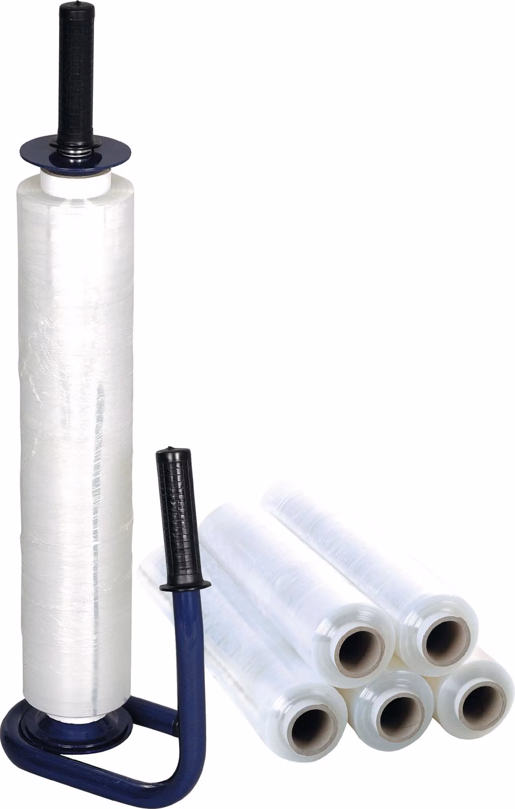 Set di film estensibile stand.L300 mxL450mm 20 µm trasparente con 1 dispenser e 6 rotoli.
