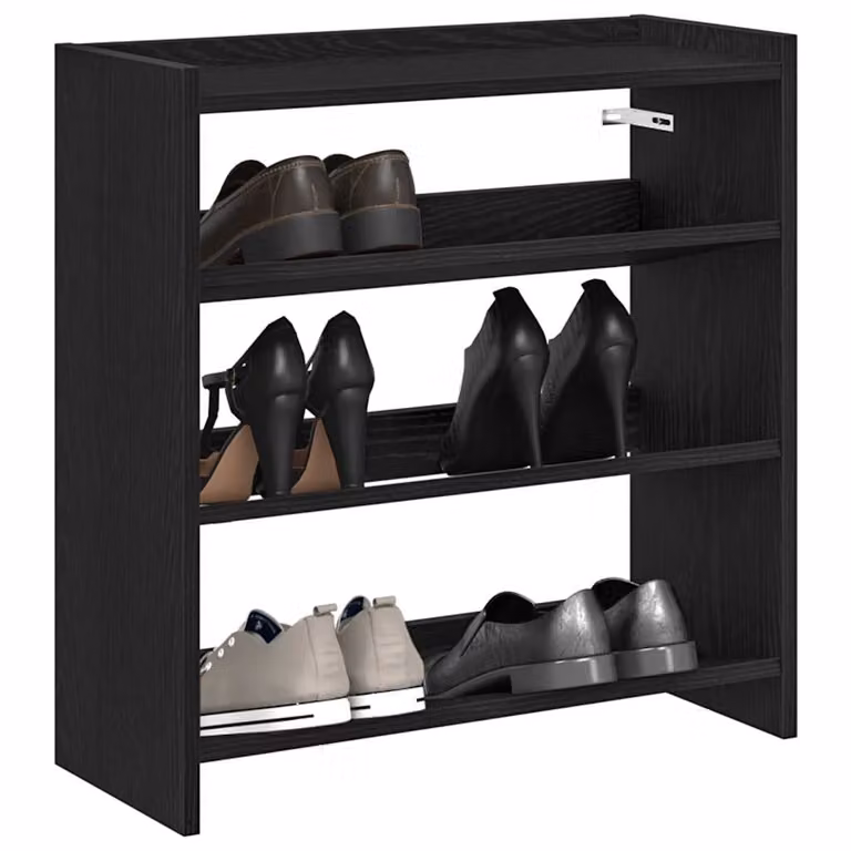 Scarpiera moderna vidaXL nera in legno e MDF con ripiani piatti, da appendere a parete, L: 60 cm, P: 25 cm, H: 62 cm