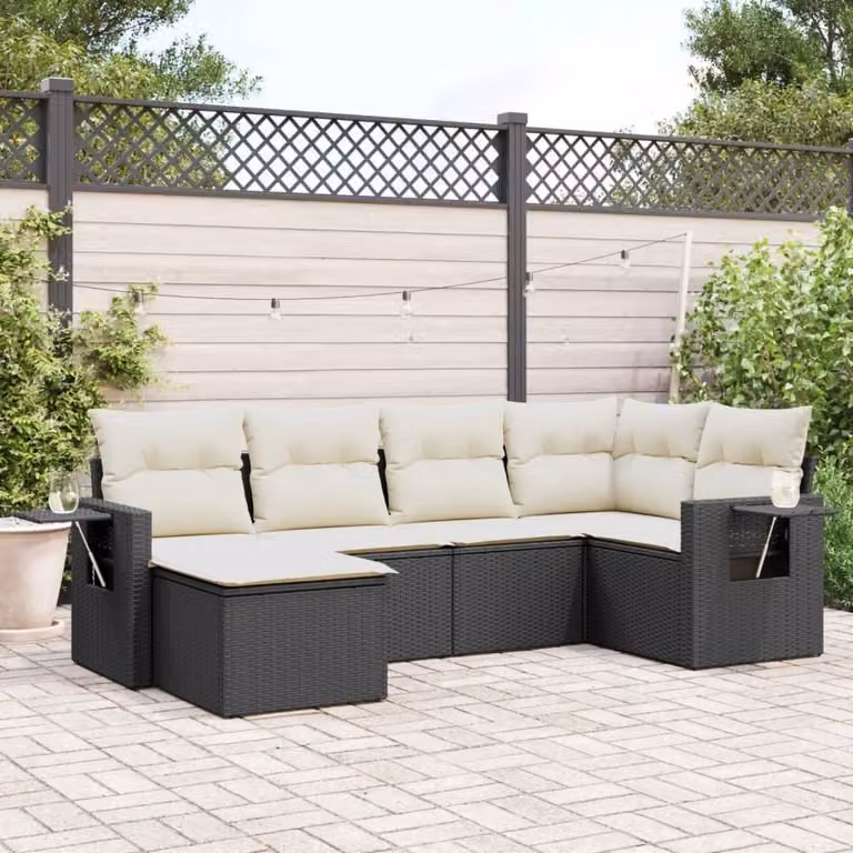 Maison Exclusive - Set Divano da Giardino 6 pz con Cuscini Nero in Polyrattan