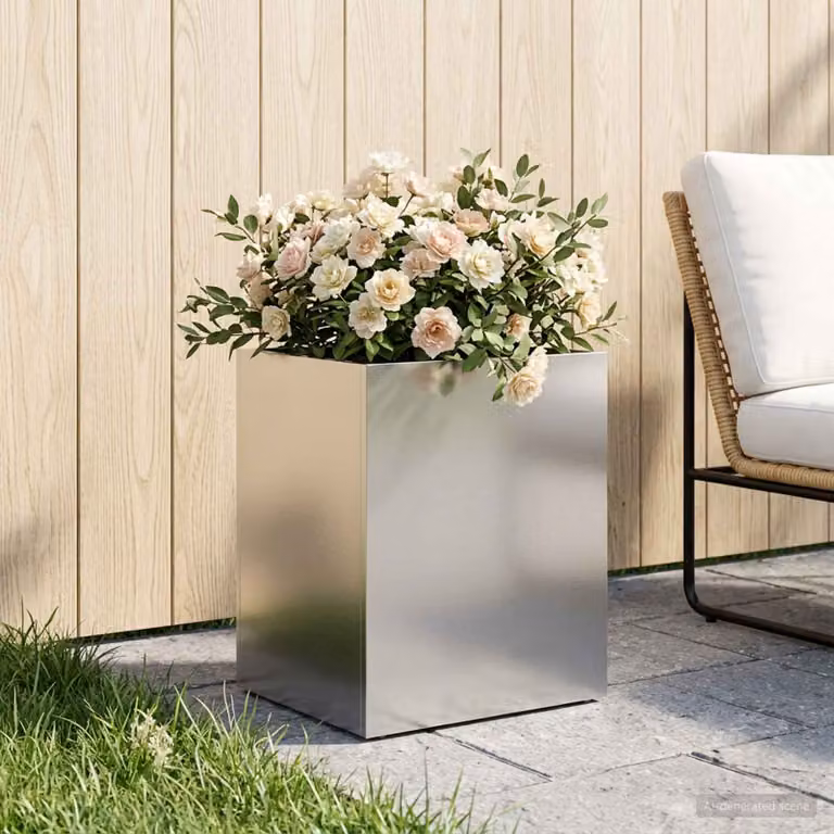 Vaso da giardino vidaXL in acciaio inox argento L 40 cm x P 30 cm x H 50 cm