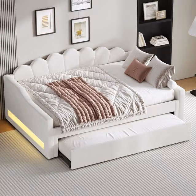 Letto 140x200 cm beige – con letto estraibile, LED, senza materasso