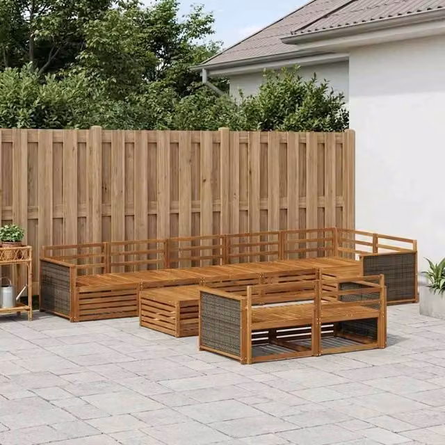 Set di divani da esterno a forma di U vidaXL in legno di acacia marrone con cuscini inclusi – 1