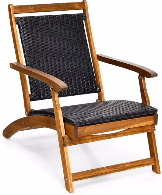 Sedia a sdraio da giardino con struttura in legno massello, Poltrona da esterno con poggiapiedi telescopico schienale ergonomico