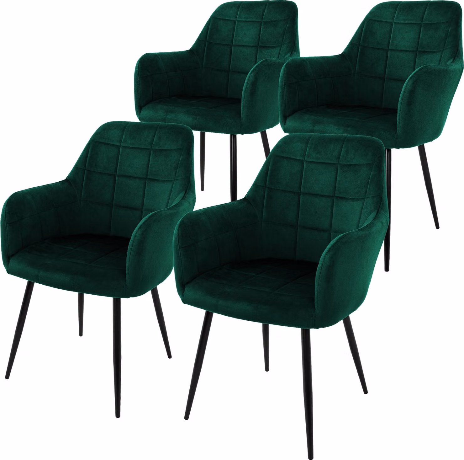 ML-Design set di 4 sedie da pranzo con schienale e braccioli, verde scuro, sedia da cucina con rivestimento in velluto, sedia imbottita con gambe in metallo