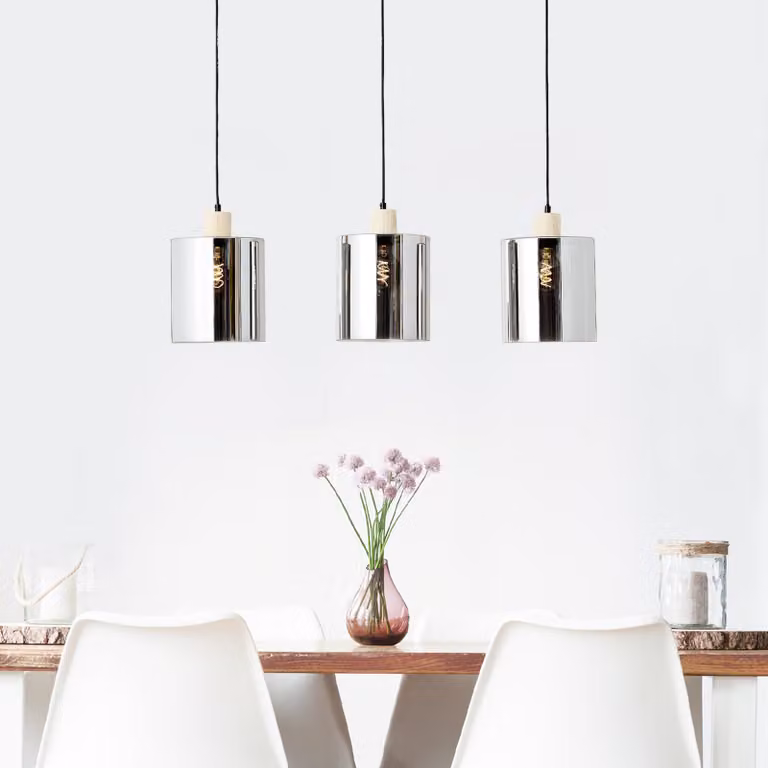 BRILLANTE lampada a sospensione in vetro fumé regolabile in altezza WEALD | 120 x 90 cm | 3 x E27 max. 40W | metallo, vetro, legno