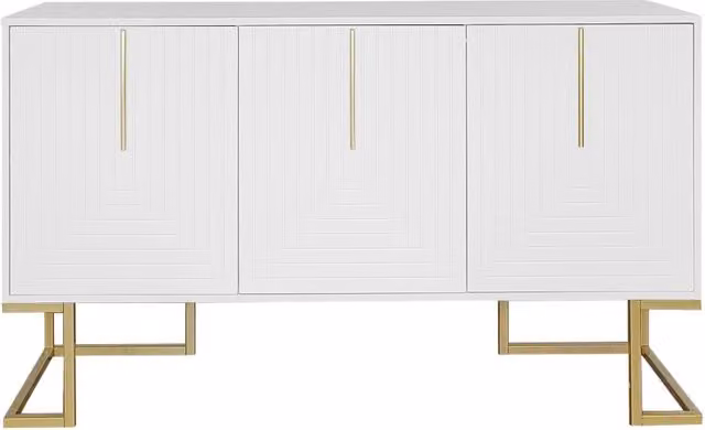 Credenza moderna a 3 ante con ripiani regolabili e base in metallo per soggiorno, cucina e sala da pranzo, bianco opaco