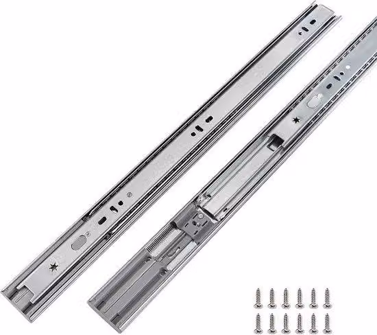 4 coppie di guide di carico con chiusura ammortizzata, 400 mm, guide di carico completamente estensibili, portata 45 kg