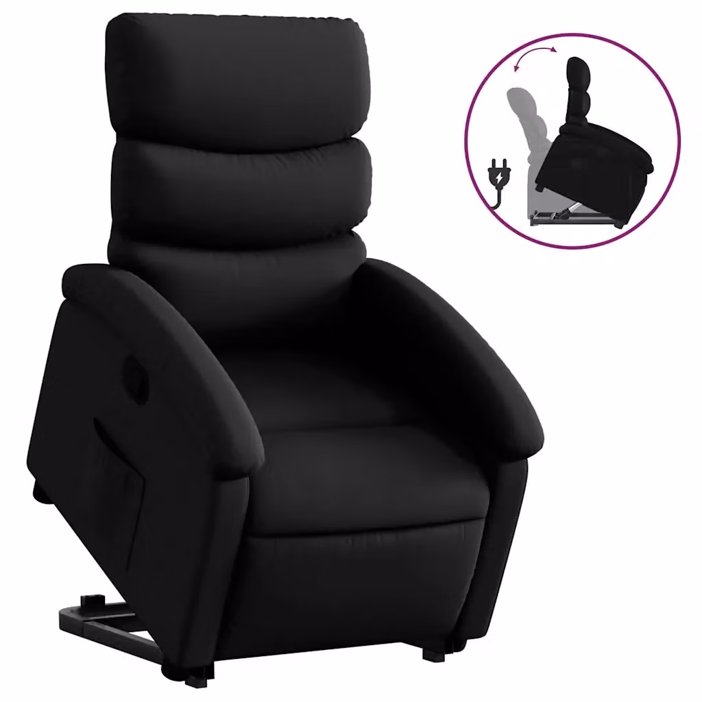 Poltrona Alzapersona Reclinabile vidaXL in Similpelle Nera con Assistenza Elettrica per Senior – 2