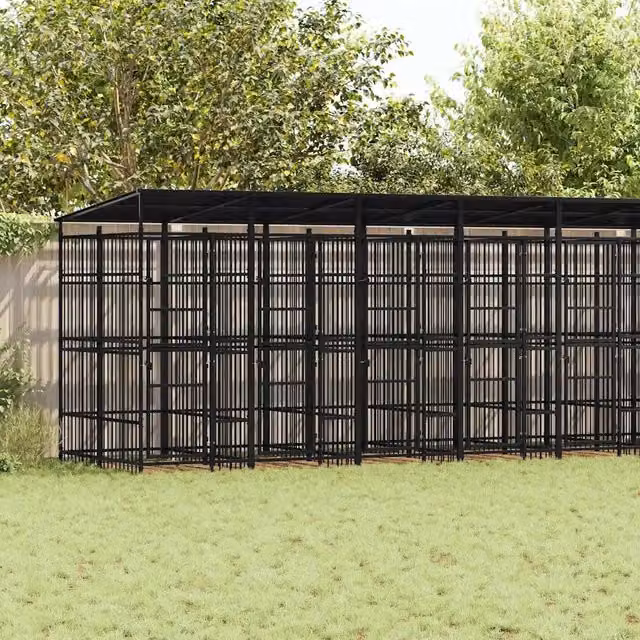 Gabbia per cani da esterno vidaXL con tetto in acciaio nero opaco