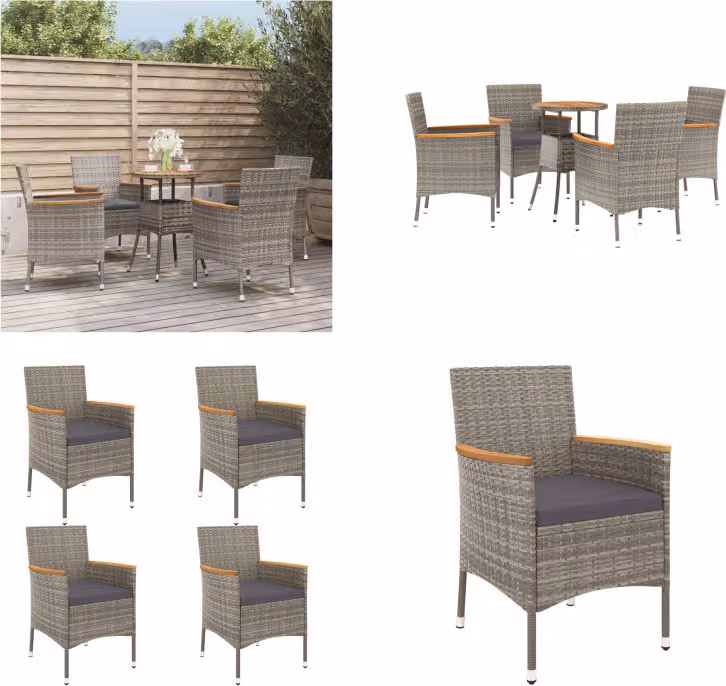 vidaXL Set bistrot da giardino 5 pezzi con cuscini in poly rattan grigio - Set bistrot da giardino - Set bistrot da giardino - Set bistrot - Set mobili da giardino