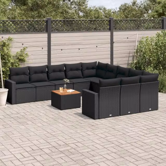Set da giardino moderno vidaXL in polyrattan nero con 12 pezzi e cuscini inclusi