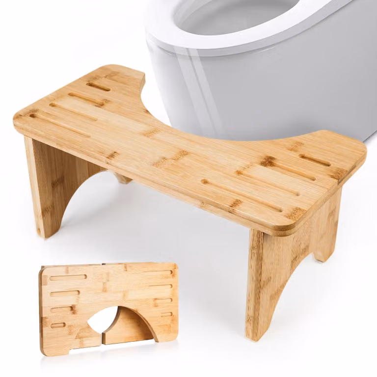Omgoods - Sgabello da bagno pieghevole in bambù - Sgabello naturale per adulti