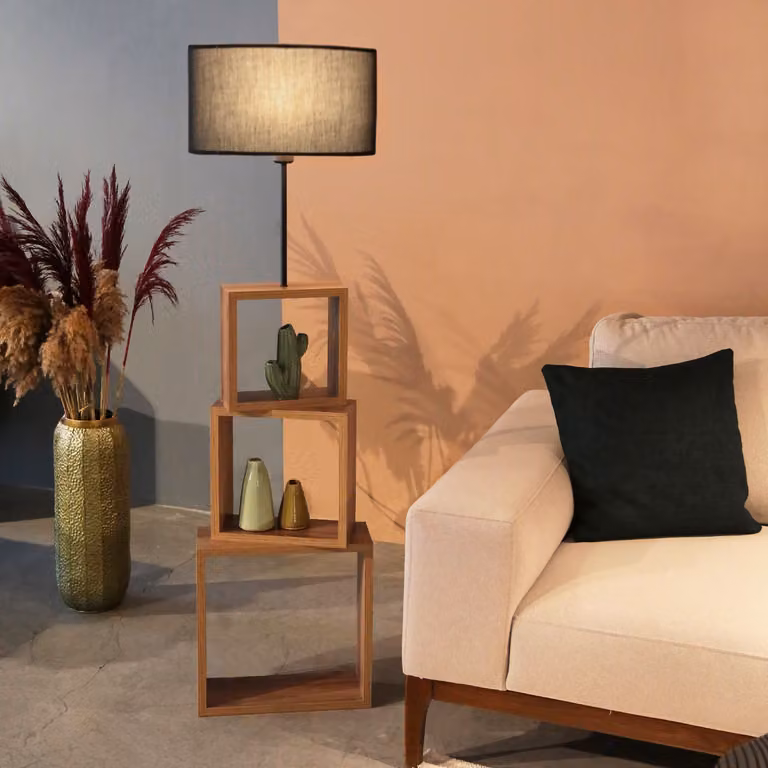 Opviq, AYD - 2901, Lampade da terra, Nero, Legno, 20 x 37 x 140 cm