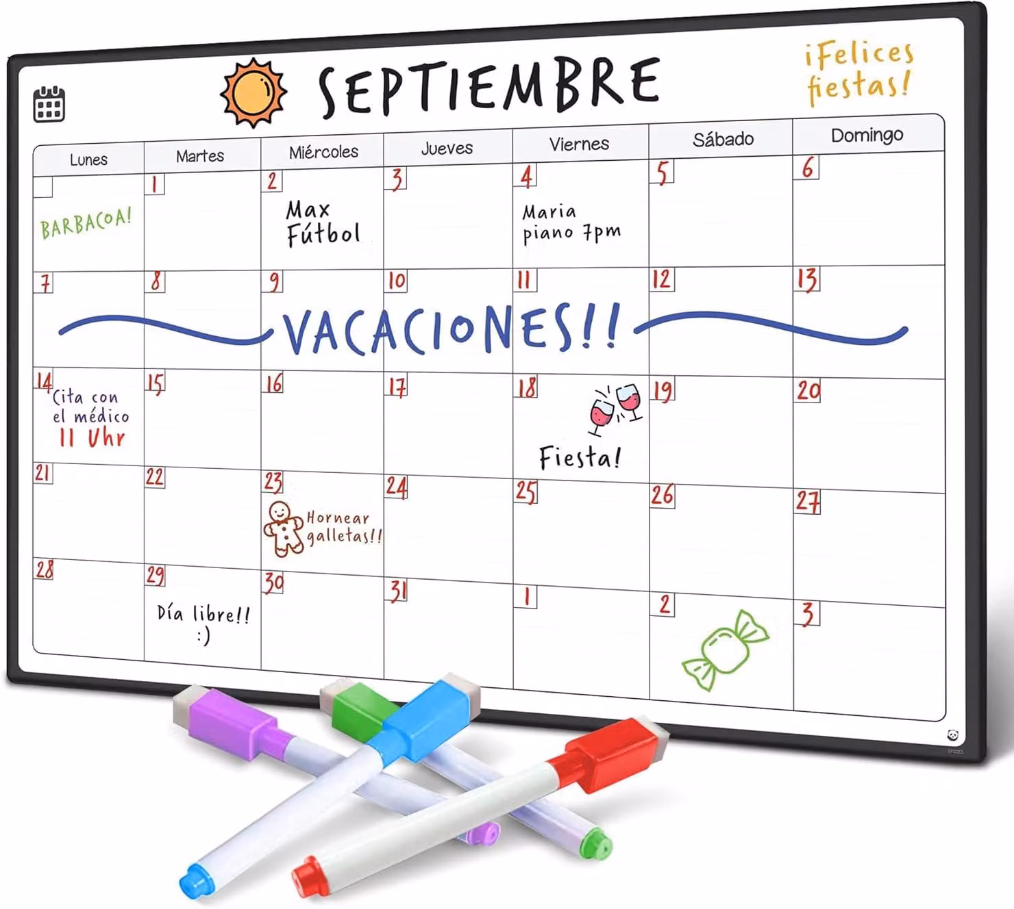 Calendario magnetico per lavagna, in spagnolo, con vista mensile, confezione singola, ideale per la cucina