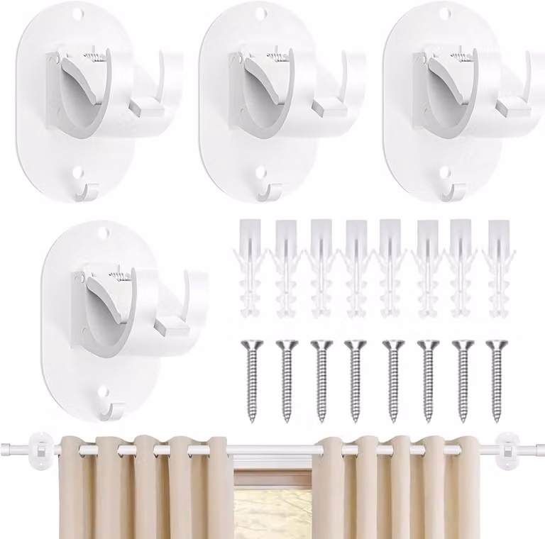 Ganci adesivi per tende, 2 pezzi, regolabili, adatti per tende con diametro massimo di 4 cm, colore bianco