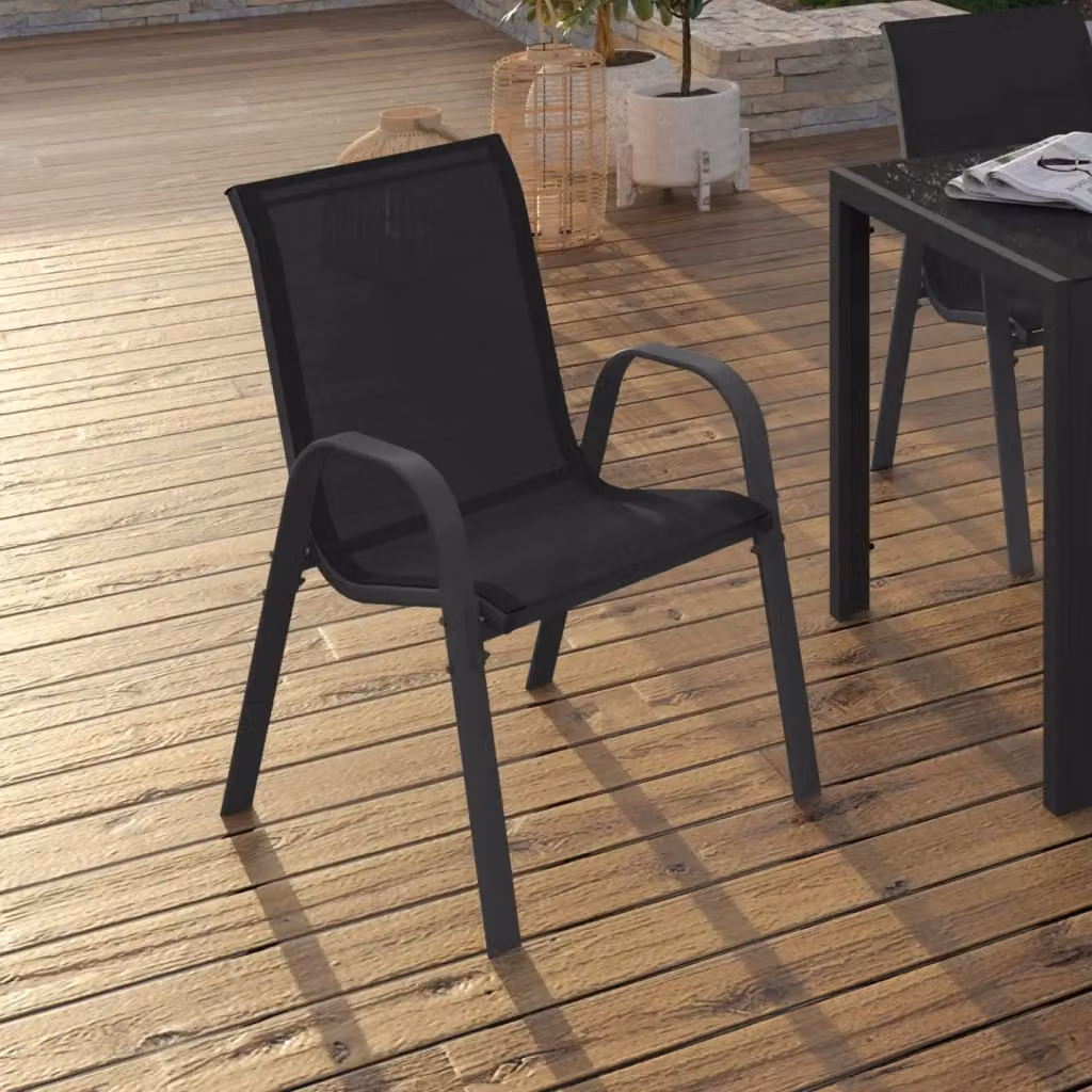 Set di 6 sedie impilabili LYMA IDMarket in metallo e textilene nero con braccioli per giardino e terrazza – 2