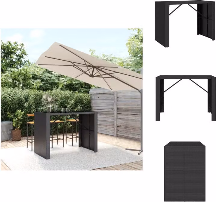 vidaXL Tavolo da bar con piano in vetro nero 145x80x110 cm in poly rattan - Tavoli da giardino