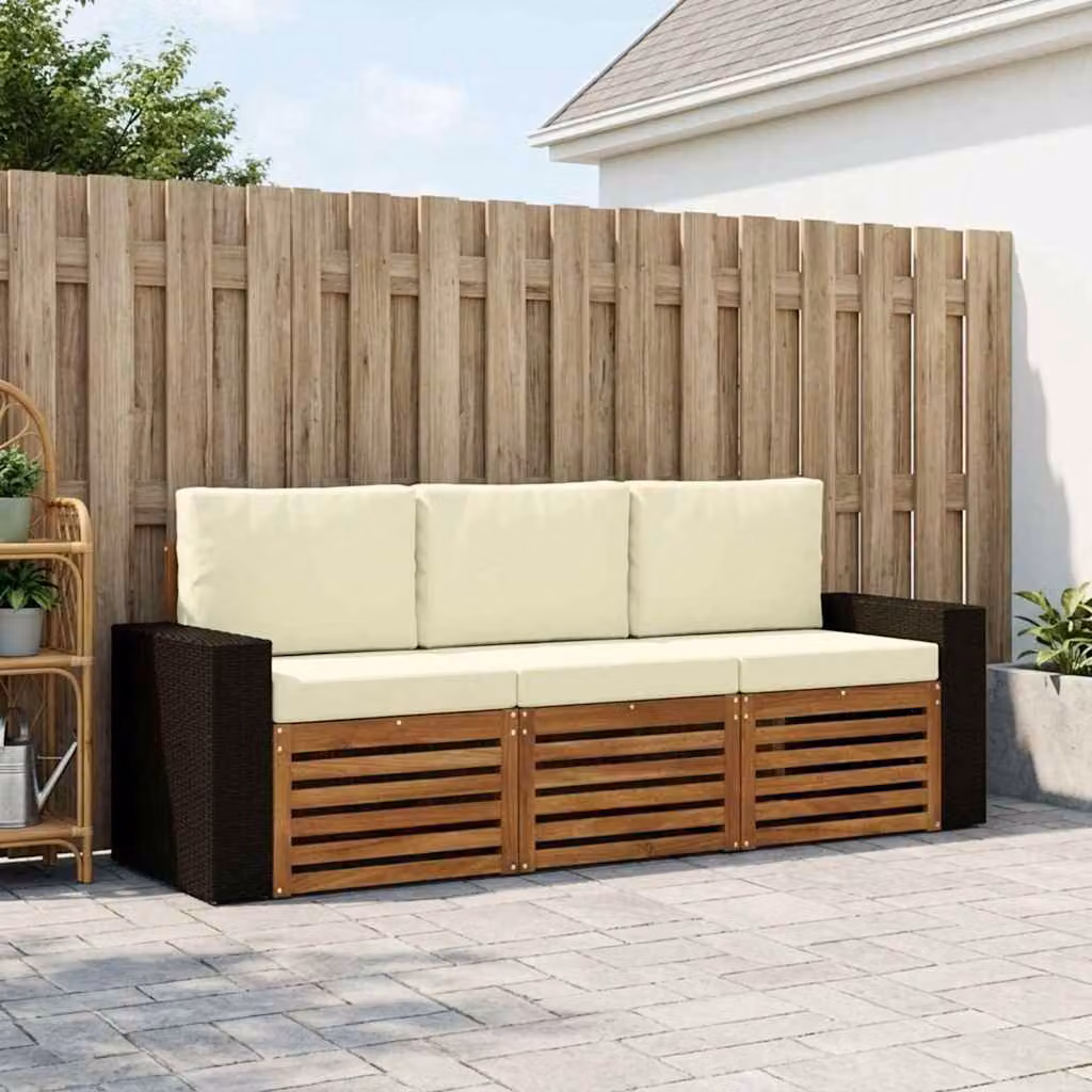 Set di divani da esterno vidaXL in legno di acacia massello con cuscini beige e struttura marrone