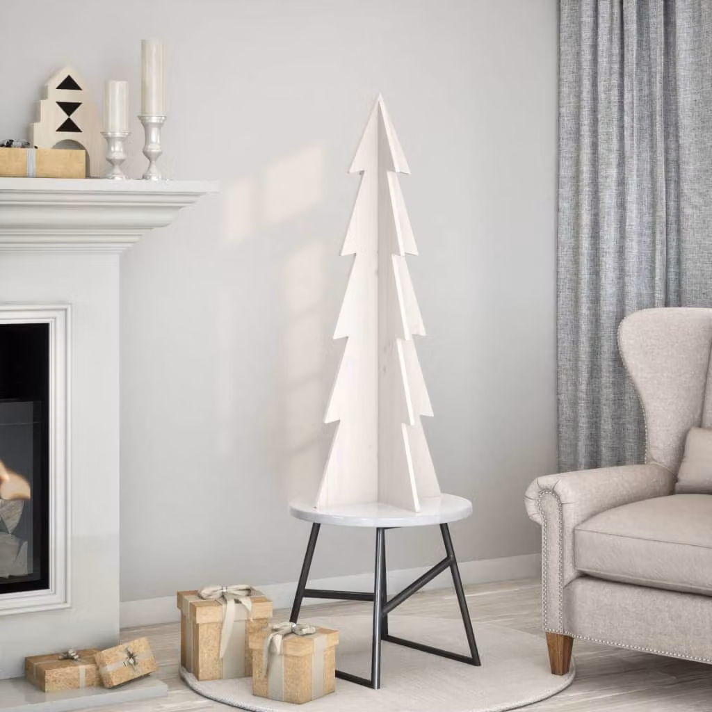 Albero di Natale decorativo da tavolo vidaXL in legno massello di pino, colore bianco, Altezza: 112 cm