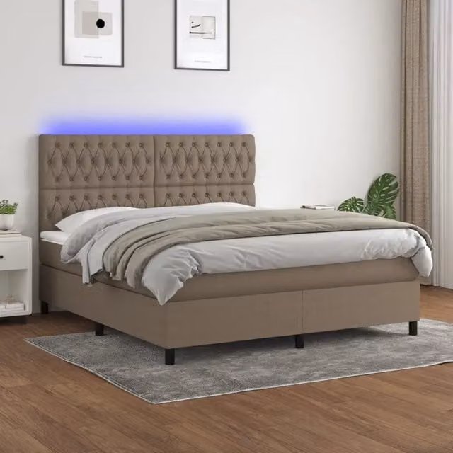 Letto Ibrido con Materasso e Illuminazione LED vidaXL in Tessuto Beige e Bianco L/P/H: 160 x 200 x 128 cm – 1
