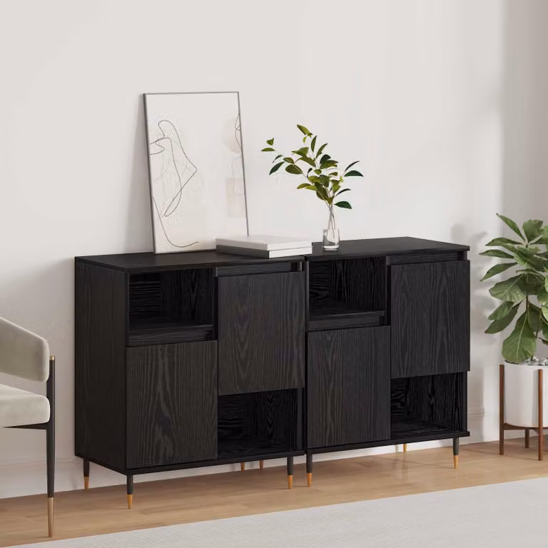 Set di 2 Sideboard vidaXL in Rovere e Nero, L/P/H: 120 x 35 x 70 cm