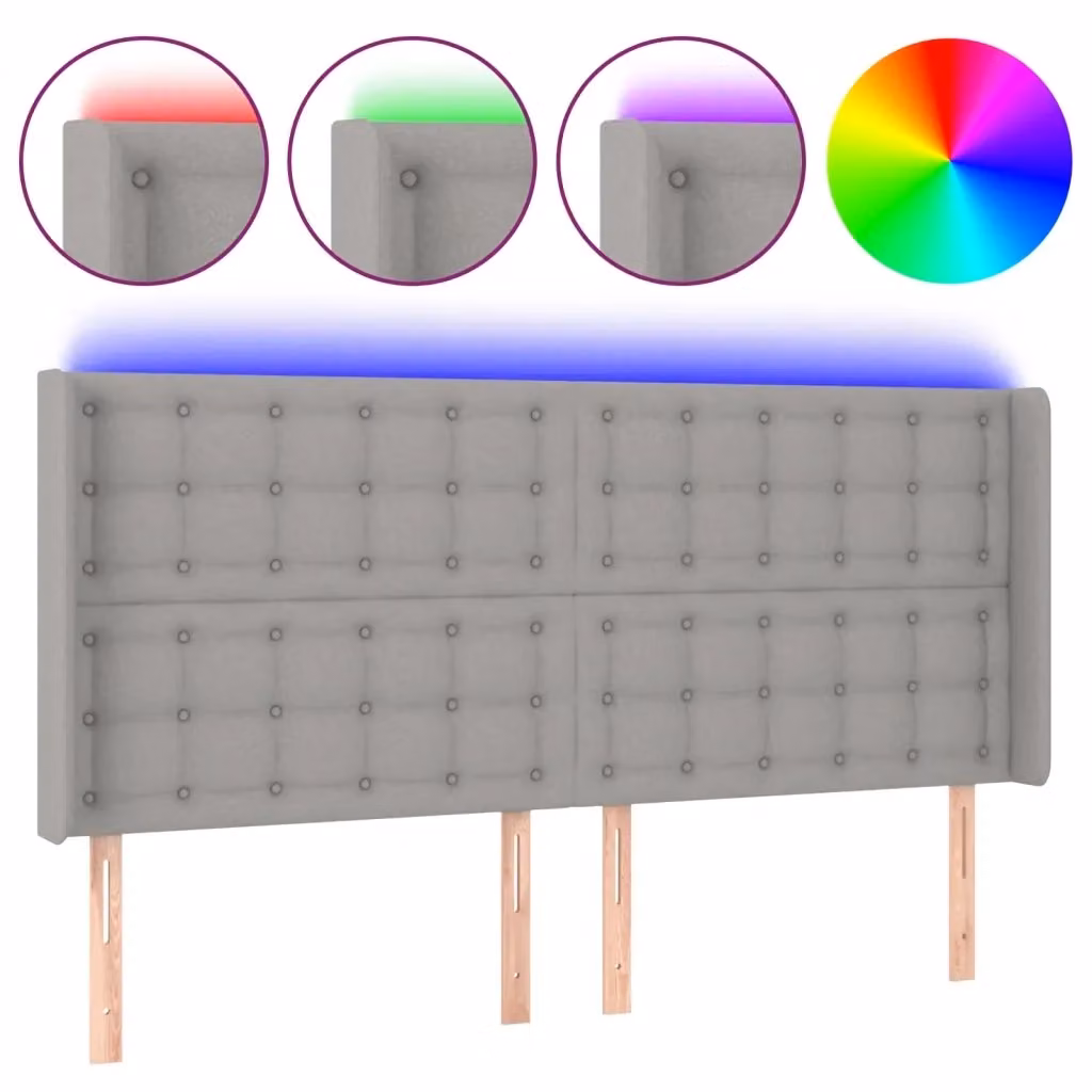 Testiera con LED e porta USB vidaXL in tessuto grigio, L: 183 cm, P: 16 cm, H: 118-128 cm – 2