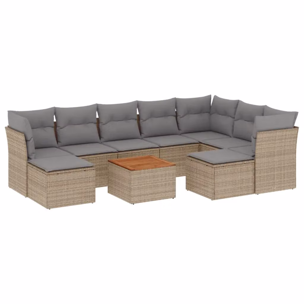 Set Divano da Giardino a Forma di U vidaXL in Polyrattan con Cuscini Beige e Grigio – 2