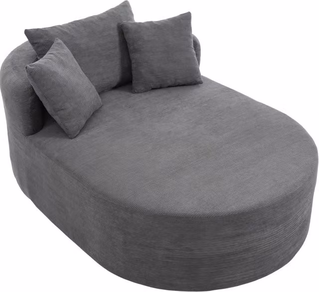 Poltrona relax ovale compressa in tessuto di velluto a coste grigio, senza montaggio, con seduta profonda 122 cm