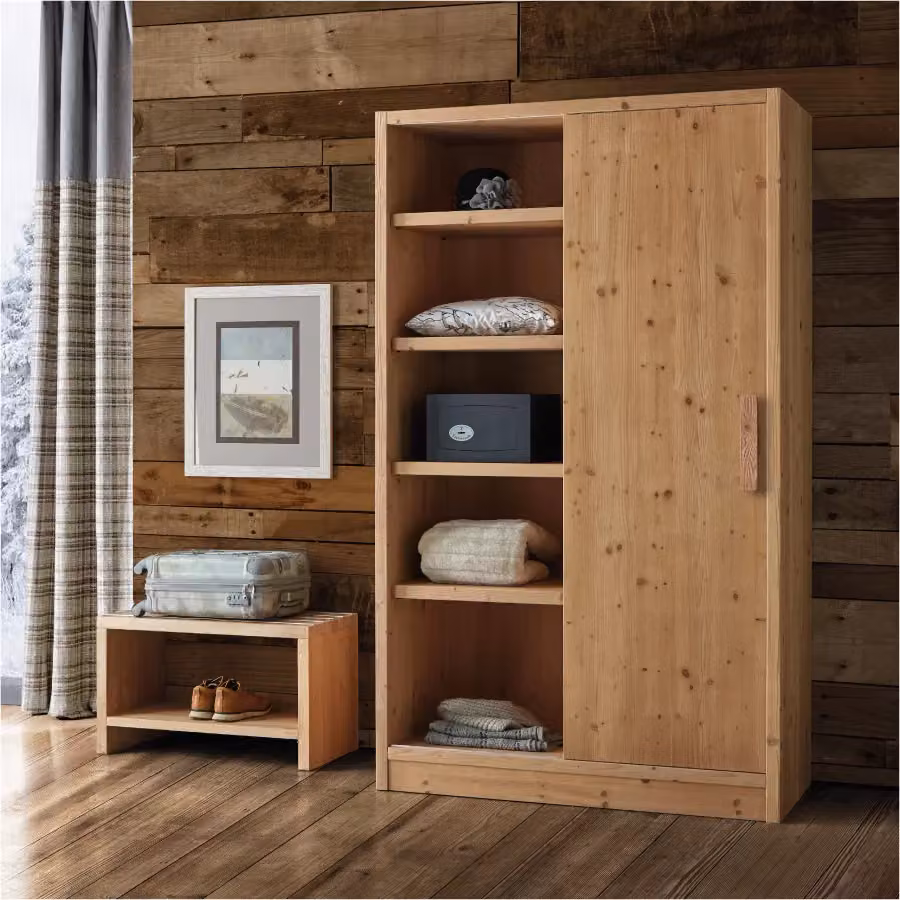 Armadio con anta scorrevole in legno massello di abete Mobili 2G marrone L: 125 cm, P: 55 cm, H: 220 cm – 1