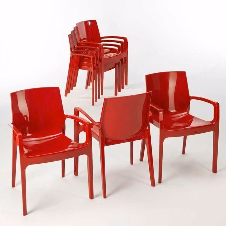 Cream Grand Soleil 22 sedie impilabili con braccioli in polipropilene - Rosso