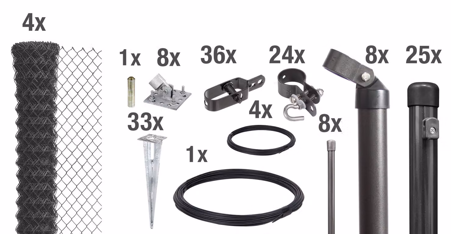 Alberts 631482 Recinzione in rete metallica come set completo di recinzione, con manicotto a terra carrabile, antracite metallizzato, altezza 100 cm, lunghezza 60 m