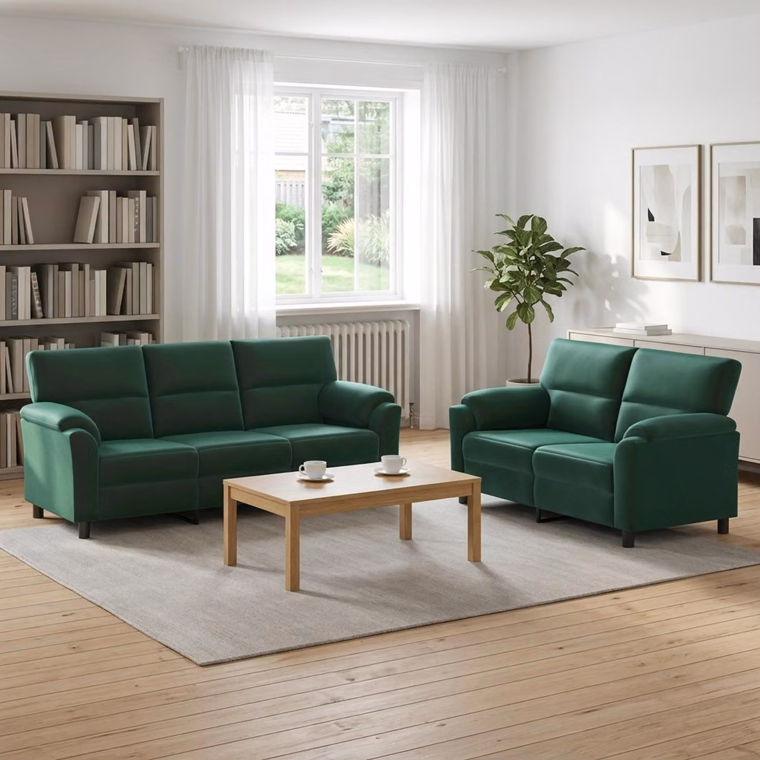 Set di 2 divani moderni vidaXL in velluto verde scuro con struttura in metallo