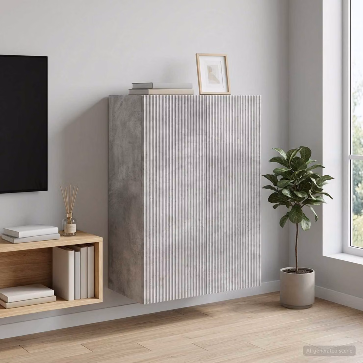 Mobiletto a muro vidaXL grigio in MDF con illuminazione integrata e ripiani interni L/P/H: 66 x 34,5 x 90 cm