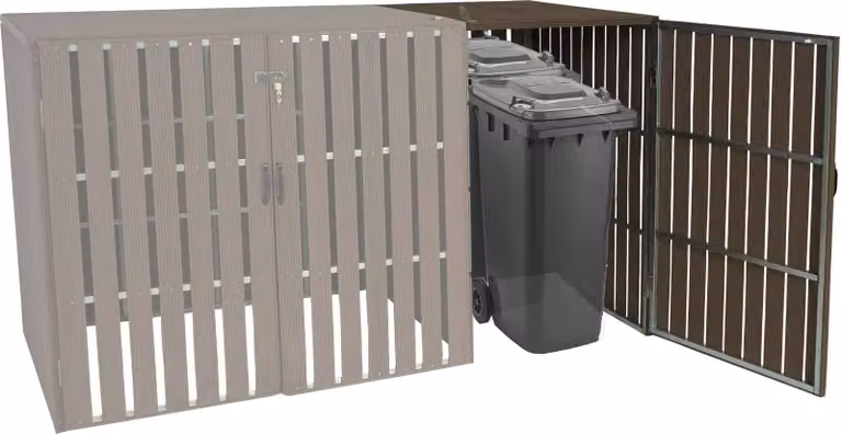 XL - Estensione per copertura bidoni della spazzatura in WPC da 1 o 2 posti MCW-J28, box per bidoni della spazzatura, metallo effetto legno ~ marrone