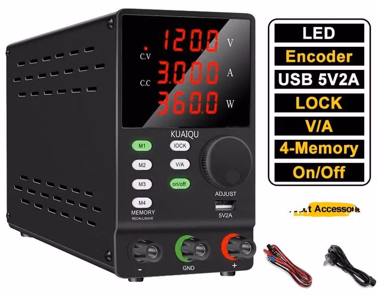 Alimentatore DC, con intervallo di tensione regolabile, monitoraggio in tempo reale, 120V 3A 360W