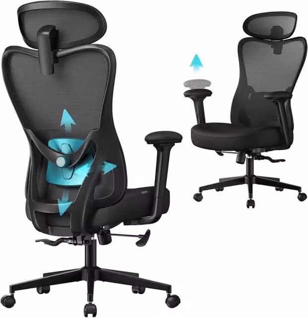Sedia da ufficio ergonomica poltrona da ufficio poggiatesta e supporto lombare regolabili supporta fino a 150 kg altezza regolabile nero inchiostro 12_0007985