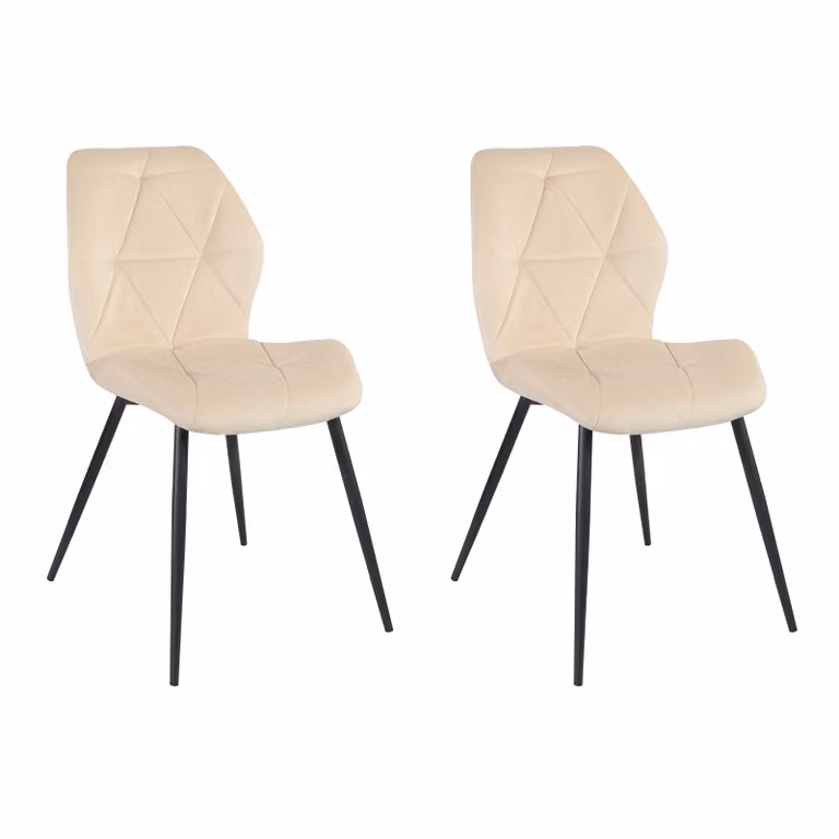 SVITA JAMIE Set da 2 sedie da pranzo imbottite senza braccioli, in velluto beige