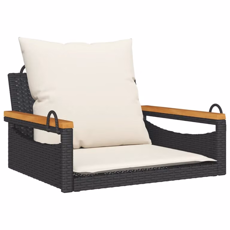 Panchina a Dondolo con Cuscini Nera 63x62x40 cm in Polyrattan