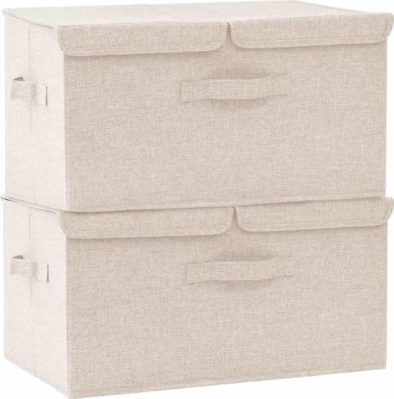 Scatole Portaoggetti 2pz in Tessuto 50x30x25 cm Crema